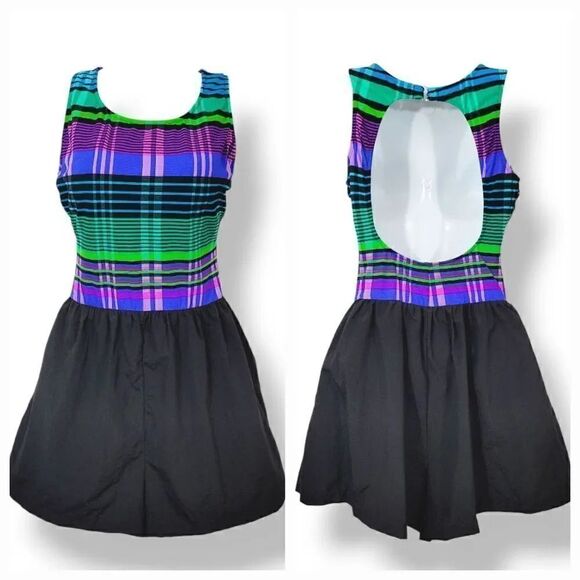 NEW Vintage 80s Talbots Striped Plaid Swim Romper with Attached Shorts Size 12 - Picture 1 of 13